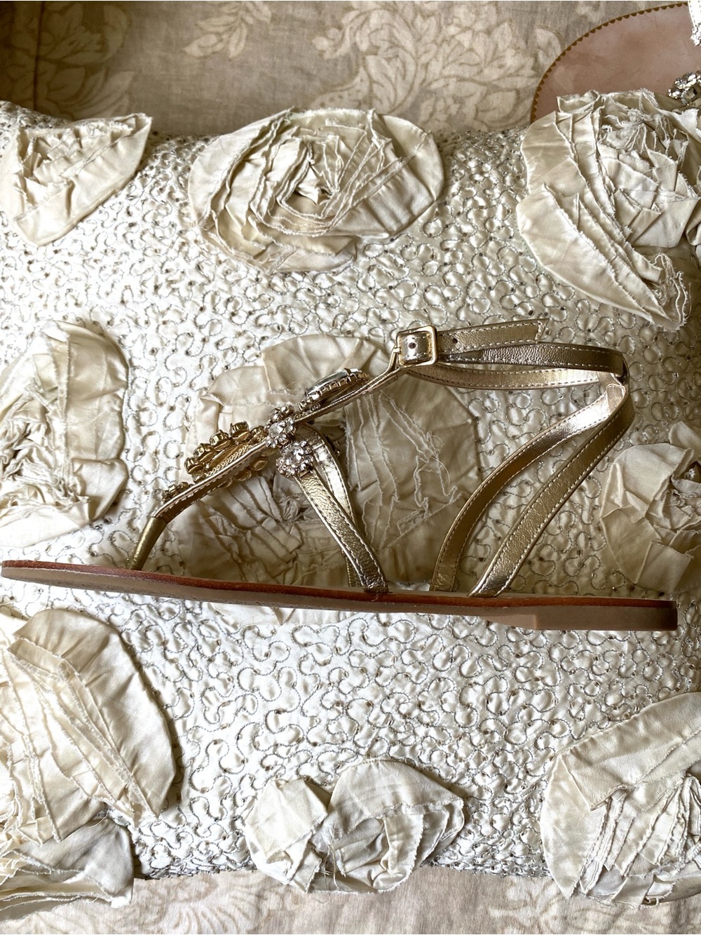 Lilly Pulitzer Katie Embellished Sandals Rhinestone Gold Metallic Sz 9 - Picture 11 of 16